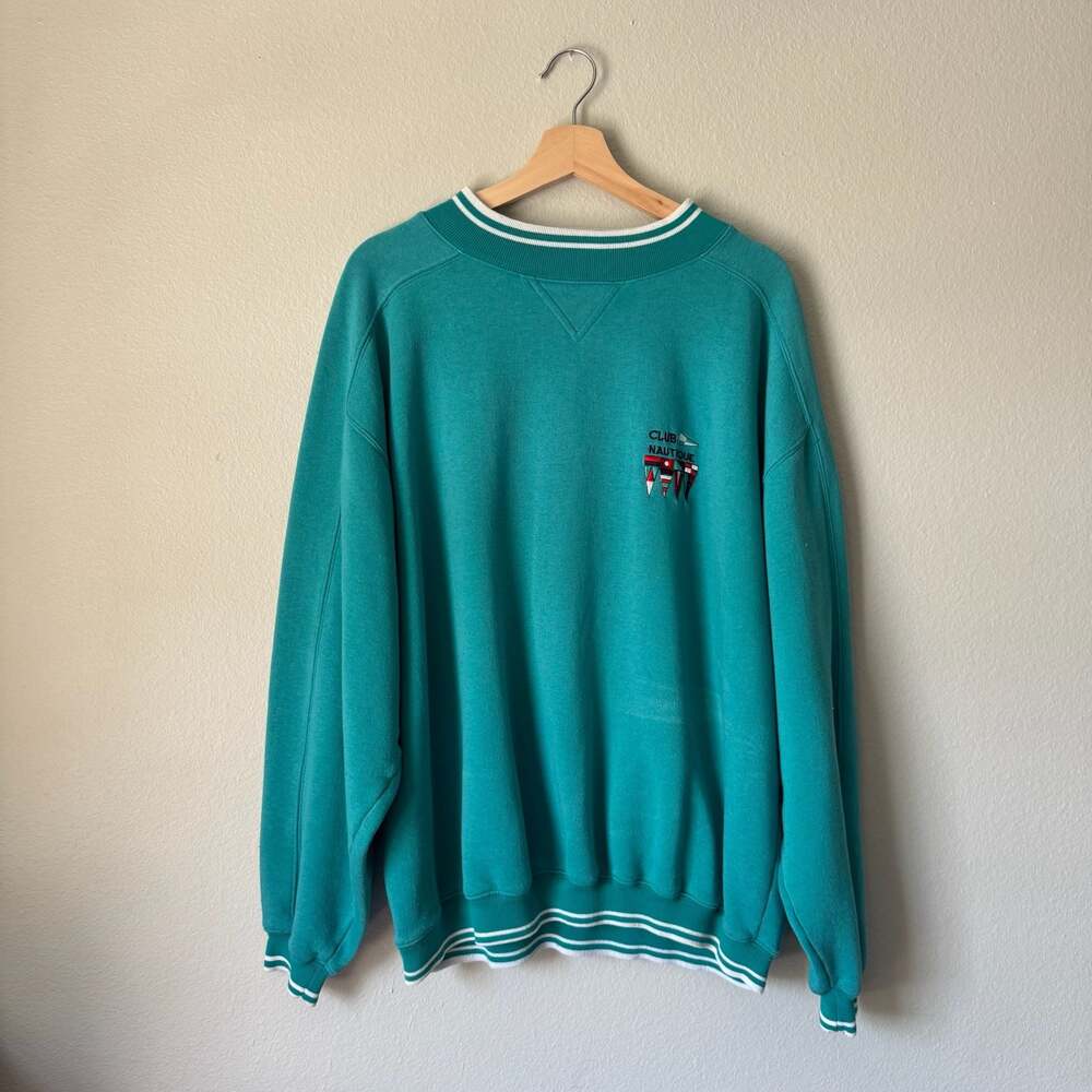 Vintage 90s Club Nautique Teal Embroidered Crewneck Sweatshirt L XL